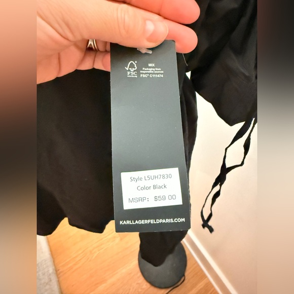 Karl Lagerfeld Black Top with White Bonjour Script - Picture 5 of 7